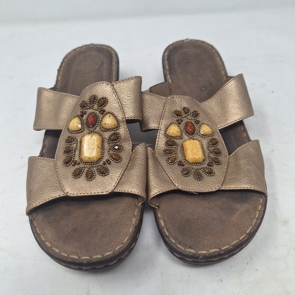 Natural Soul Naturalizer Gold Metallic Stone Jeweled Wedge Sandals Boho Size 10 - Picture 2 of 10